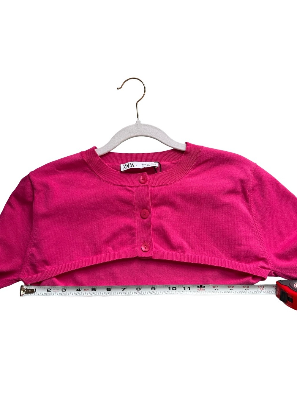 Zara Hot Pink Cropped Button-Up Bolero Cardigan Size L Y2K Festival Barbiecore - Picture 8 of 9
